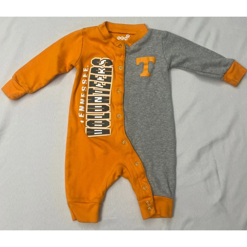 Gen2 Tennessee Volunteers Baby Romper 0-3M Orange Gray Snap Front Long Sleeve